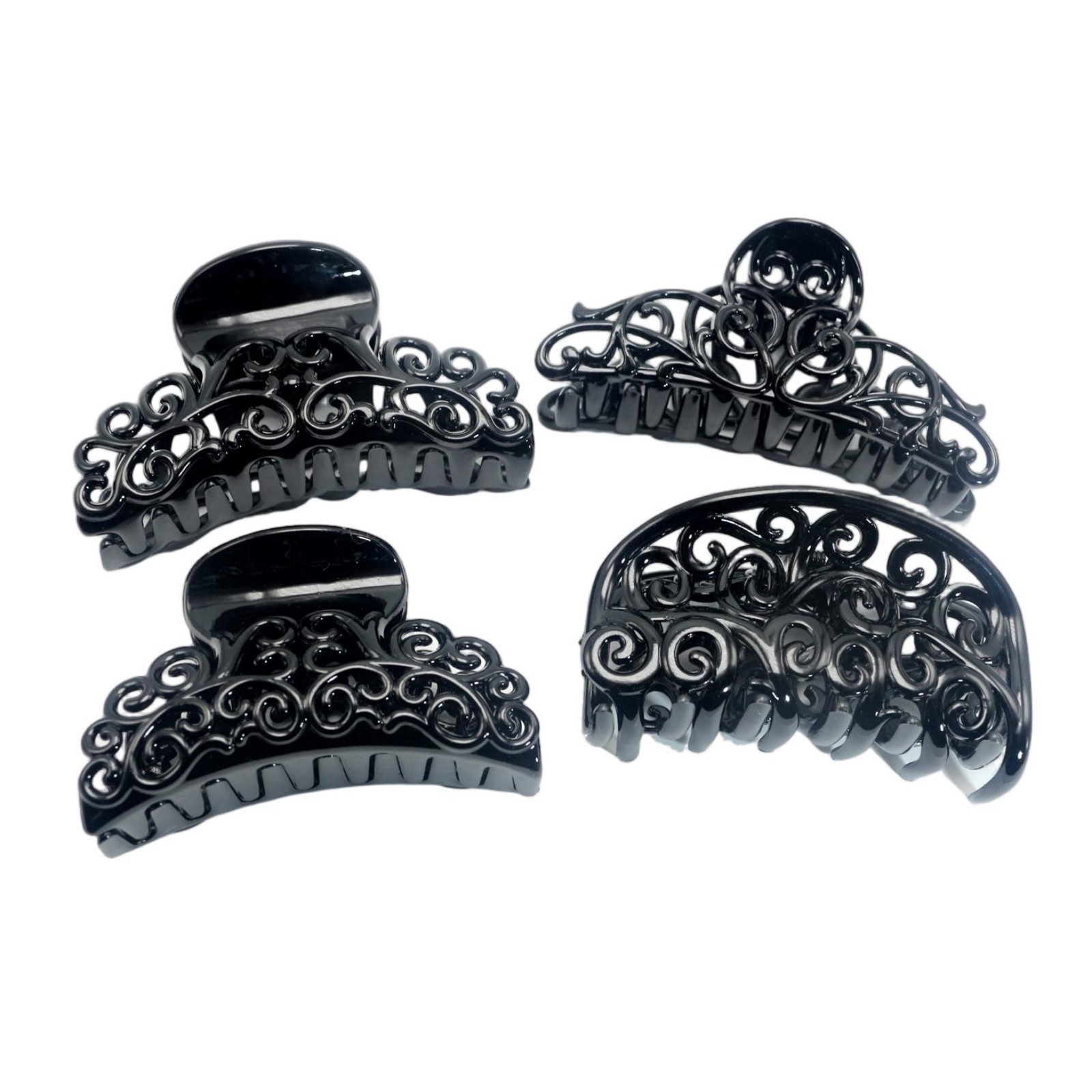 Hair Claw Clip Set - 4pcs Black Plastic Hair Claws Assorted