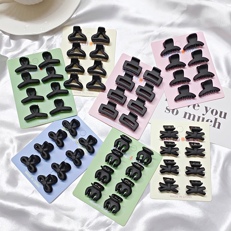 Hair Claw Clip Set - 8pcs/set Black Colorful Geometric Plastic Small