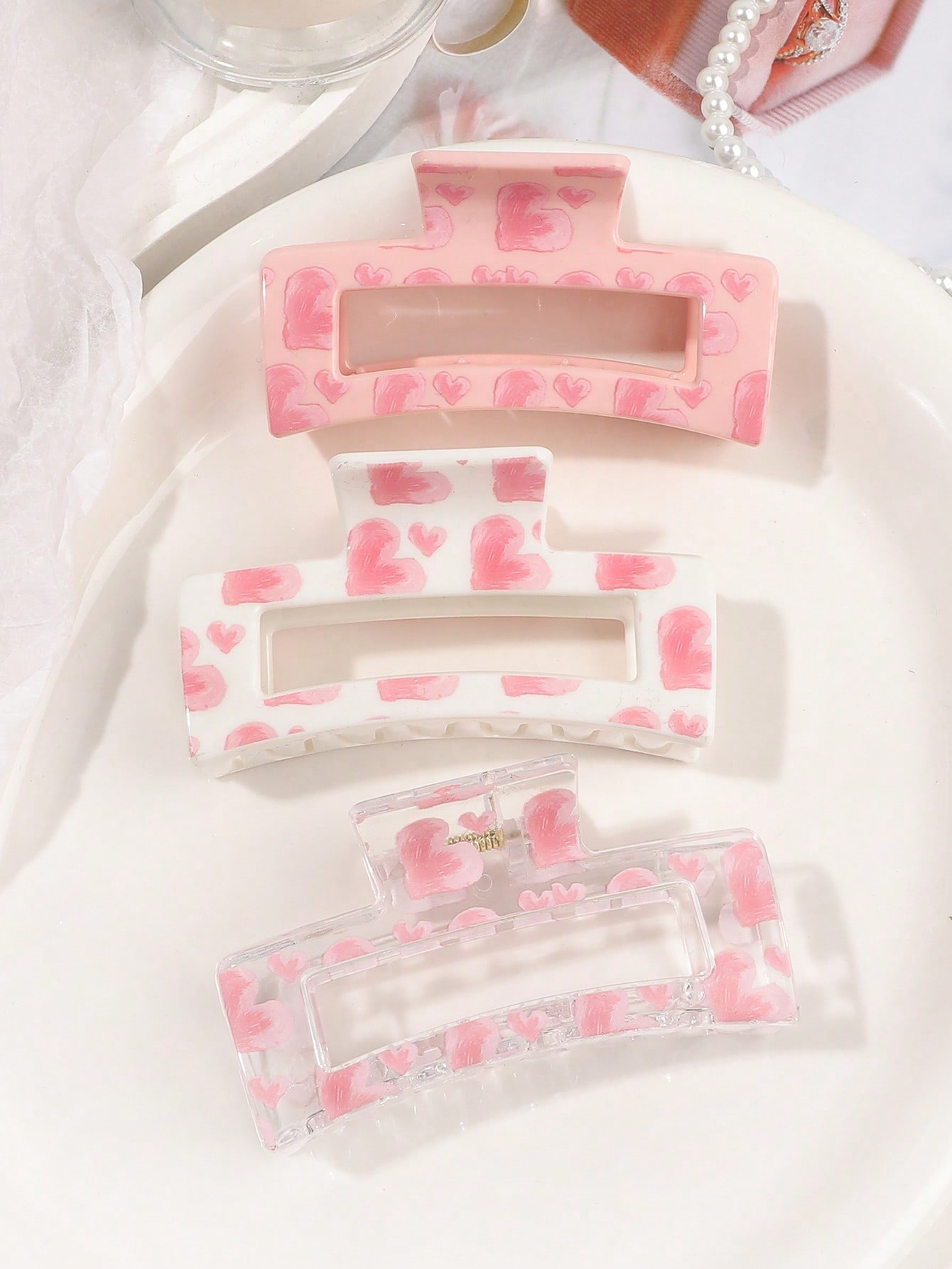 3Pcs Pink Love Print Hair Claw - Hair Claw Clip Set review and price