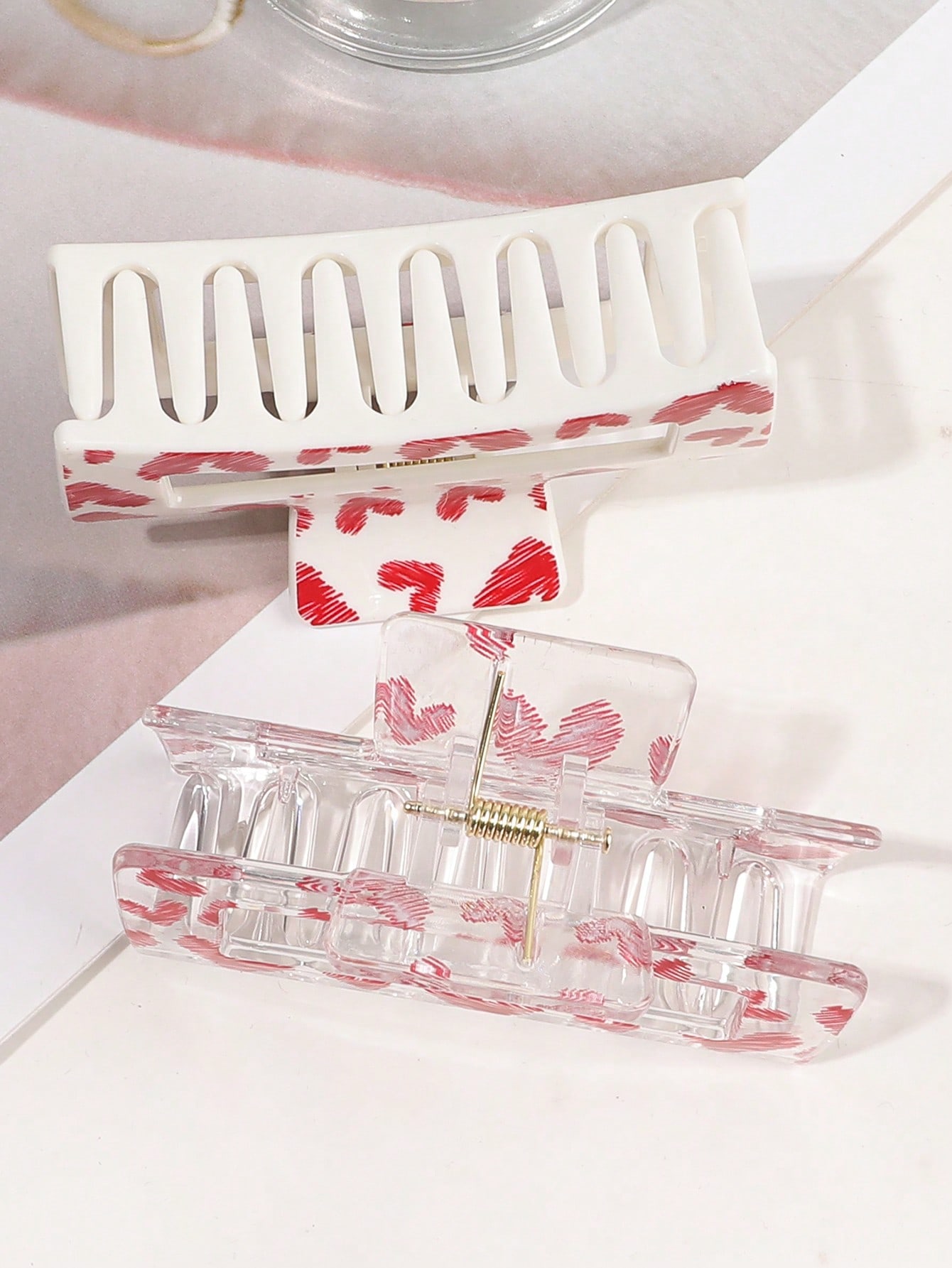 3Pcs Pink Love Print Hair Claw - Hair Claw Clip Set review and price