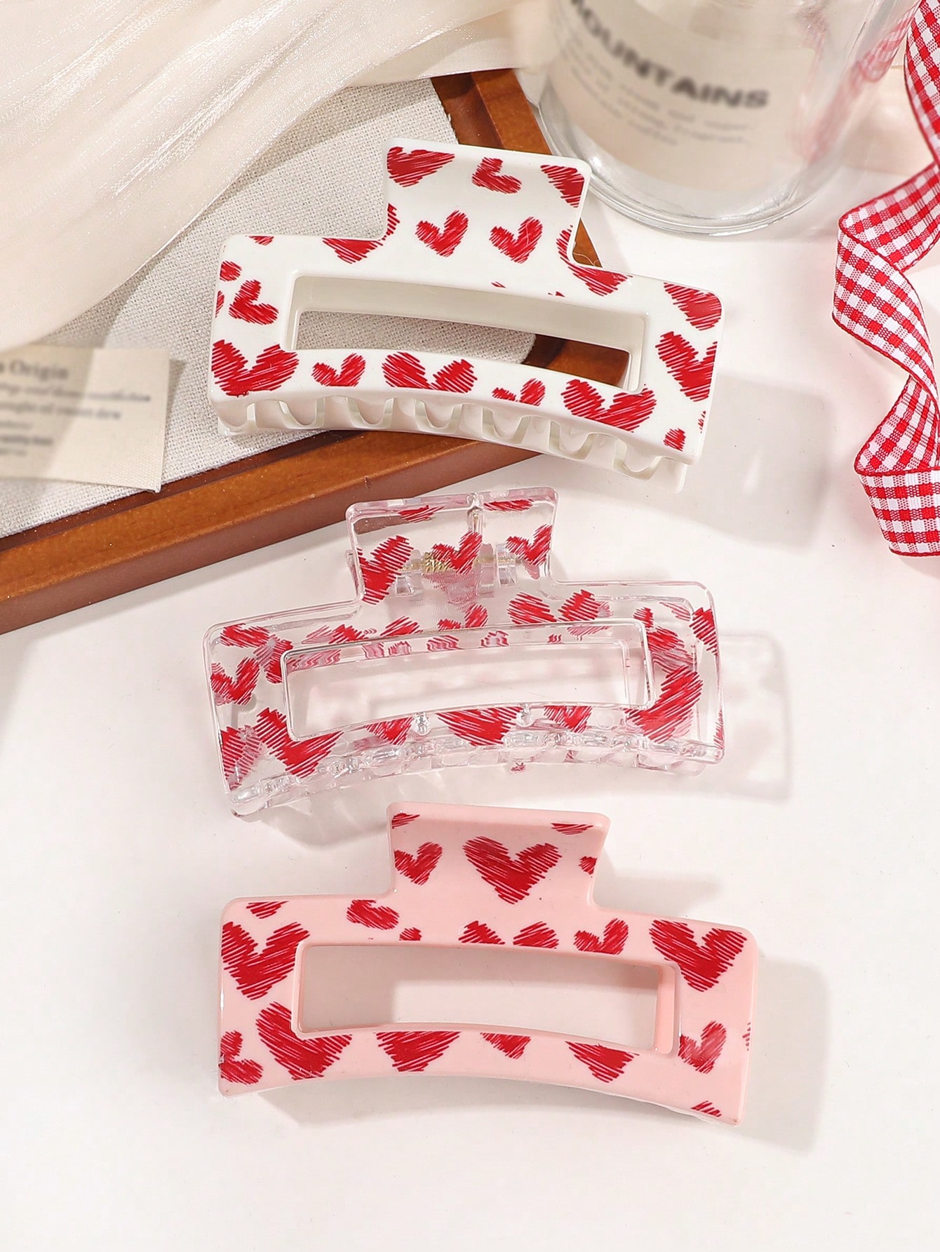 3Pcs Pink Love Print Hair Claw - Hair Claw Clip Set review and price